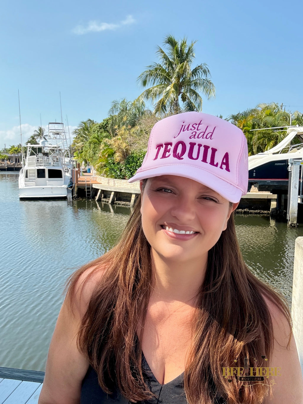 Just Add Tequila Embroidered Trucker Hat - BFF Here