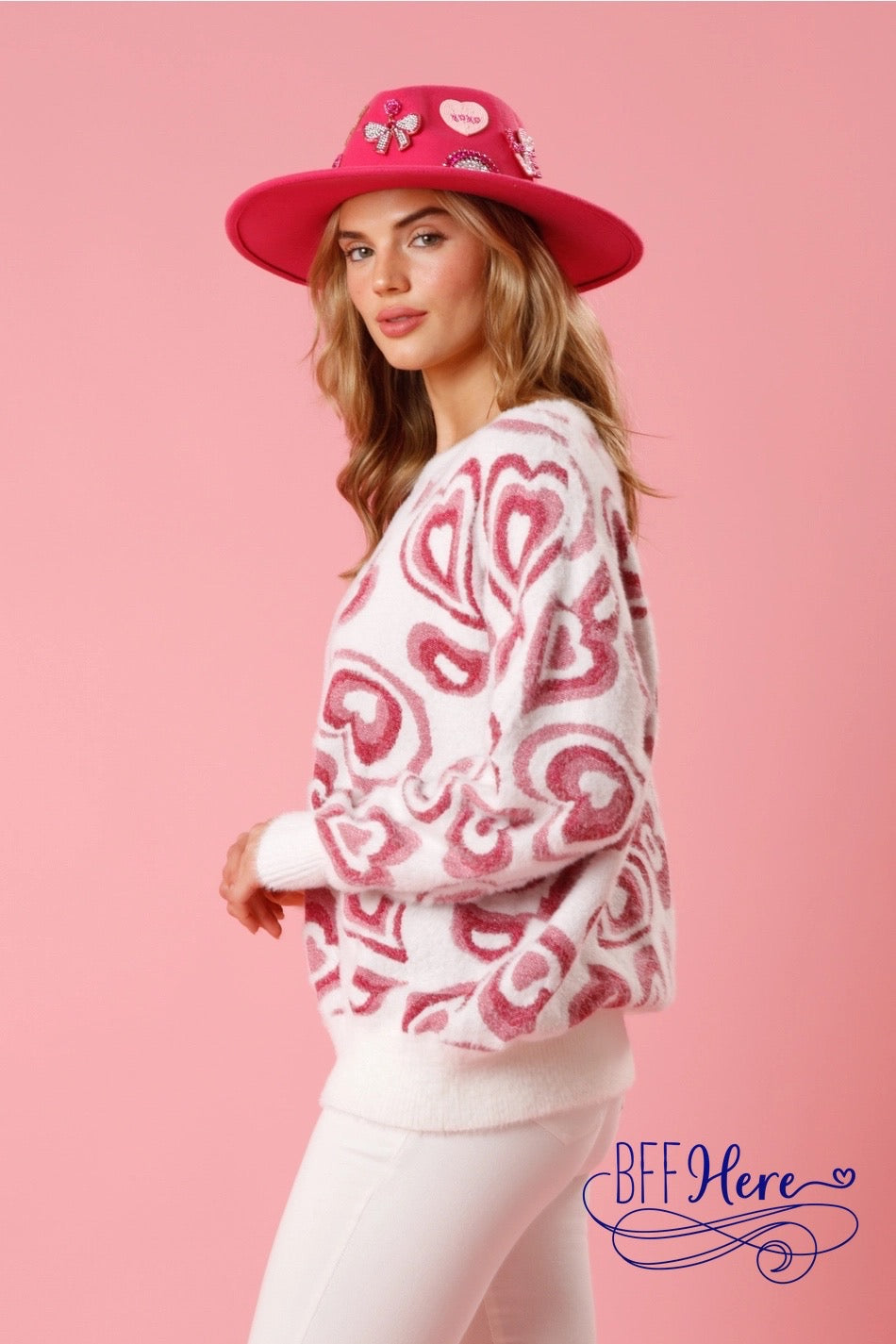 Heartfelt Hug: Nested Hearts Mohair Sweater - BFF Here