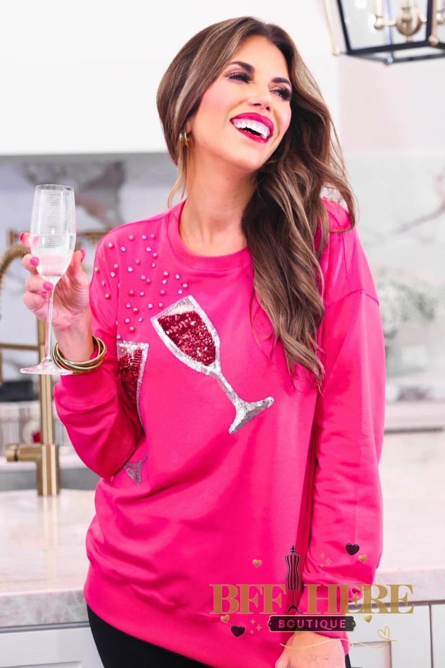 PREORDER: Pop The Champagne Sequin Top by Jess Lea / Hot Pink (ETA beginning of December )