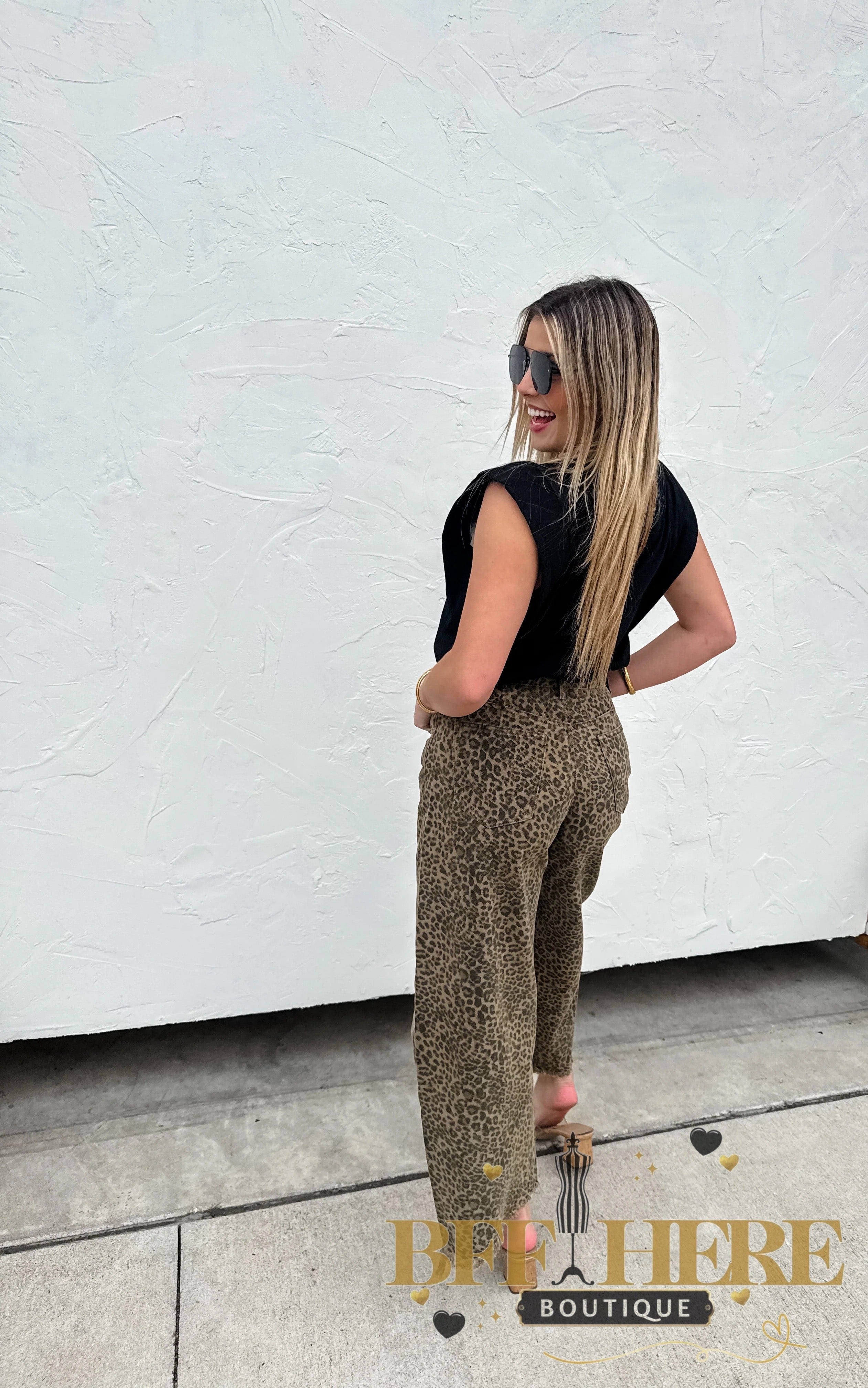 Cheetah Barrel Jeans by Blakeley - BFF Here