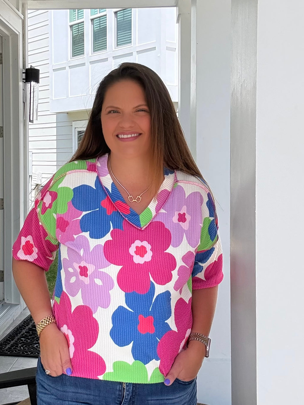 Cream and Fuchsia Flower Top by HeimishUSA (ARRAY) — Ships 2-3 weeks - BFF Here