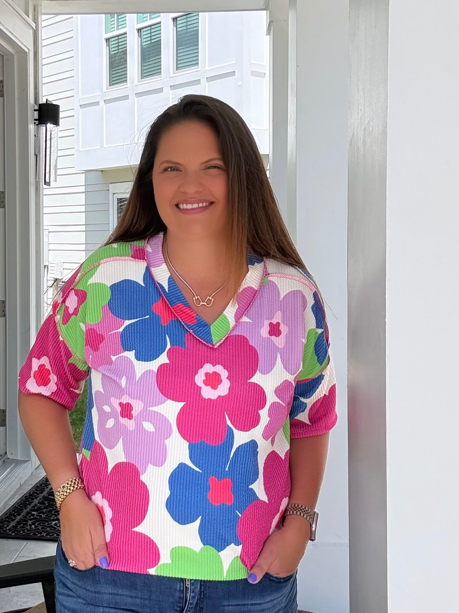 Cream and Fuchsia Flower Top by HeimishUSA (ARRAY) — Ships 2-3 weeks - BFF Here