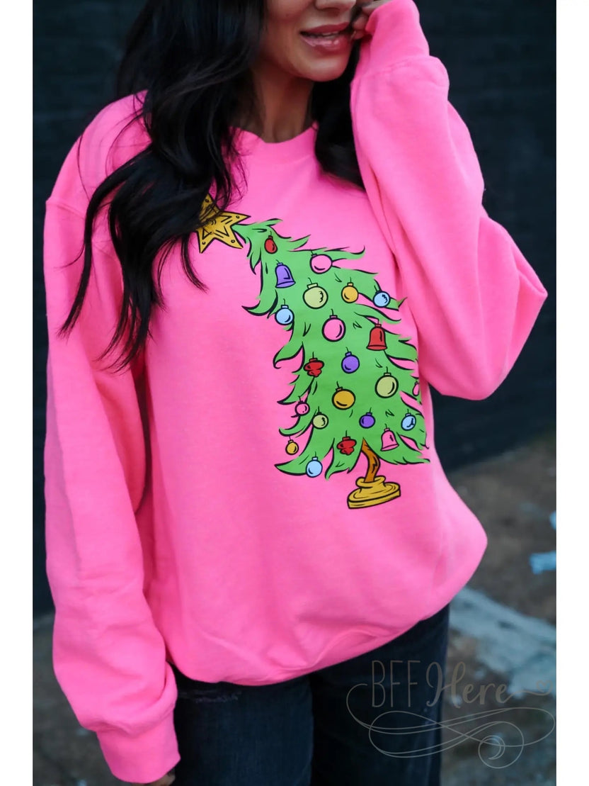 Howdy Christmas 4 Trees Ribbon Bow Decor Sweatshirt