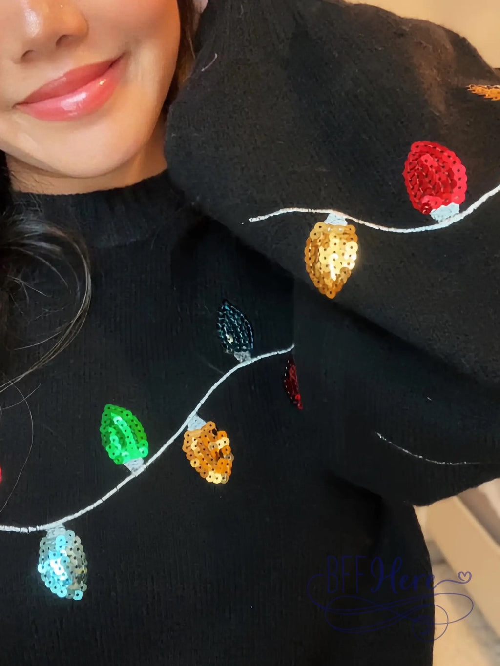PREORDER: Noel Sequin Christmas Light Bell Sleeves Sweater (Ships End Of November ) - BFF Here
