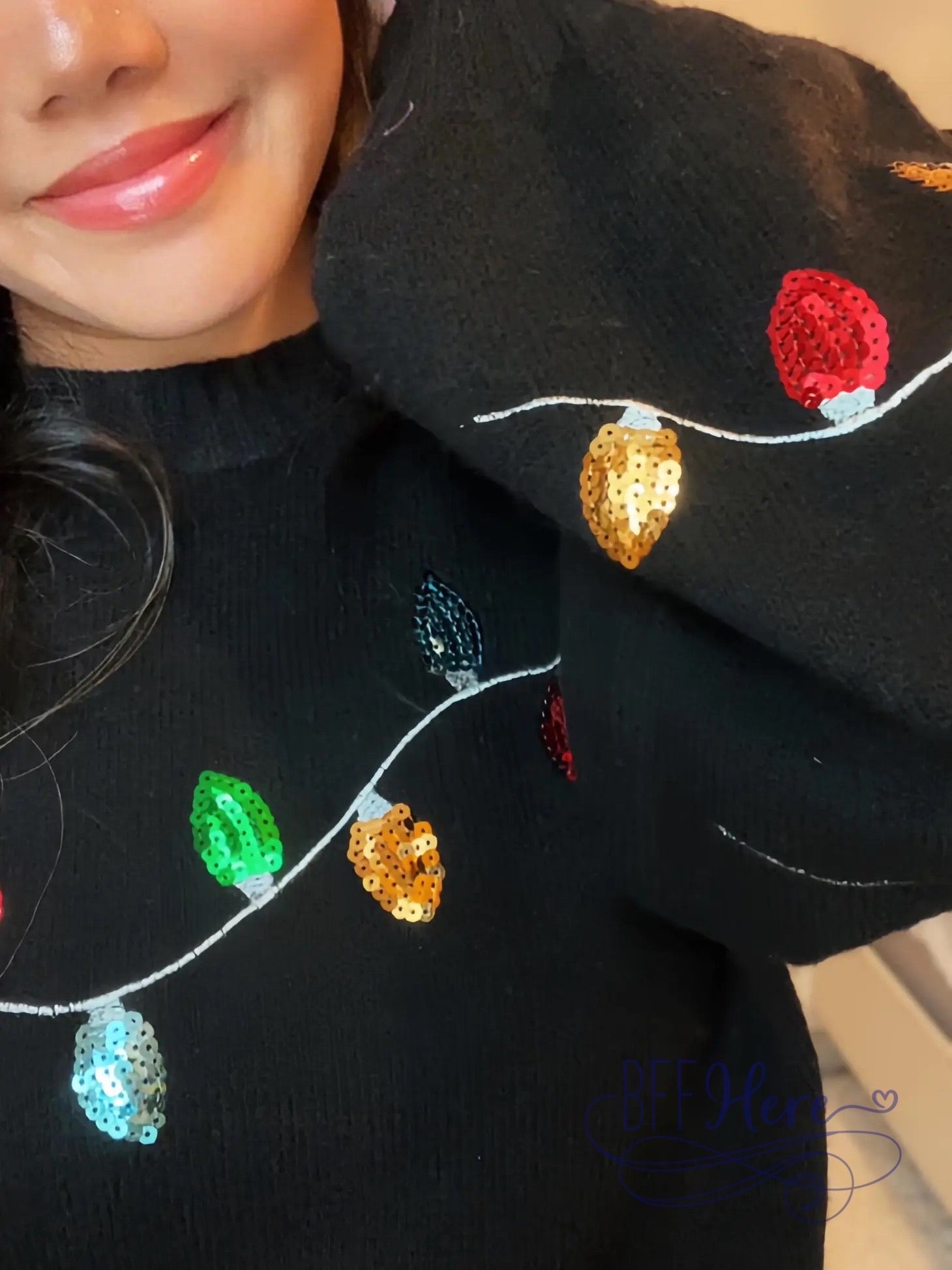 PREORDER: Noel Sequin Christmas Light Bell Sleeves Sweater (Ships End Of November ) - BFF Here