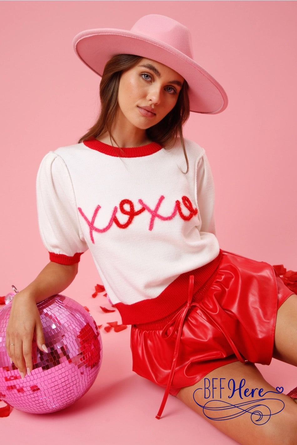 Chic Hugs & Kisses: Color Block XOXO Lurex Embroidery Sweater - BFF Here