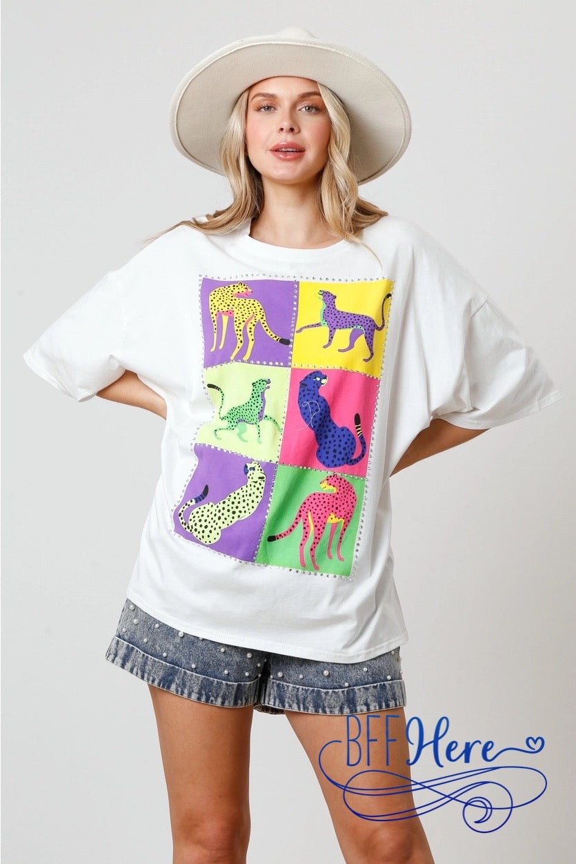 Wild & Stylish: Color Block Cheetah Tee Choice of Color - BFF Here
