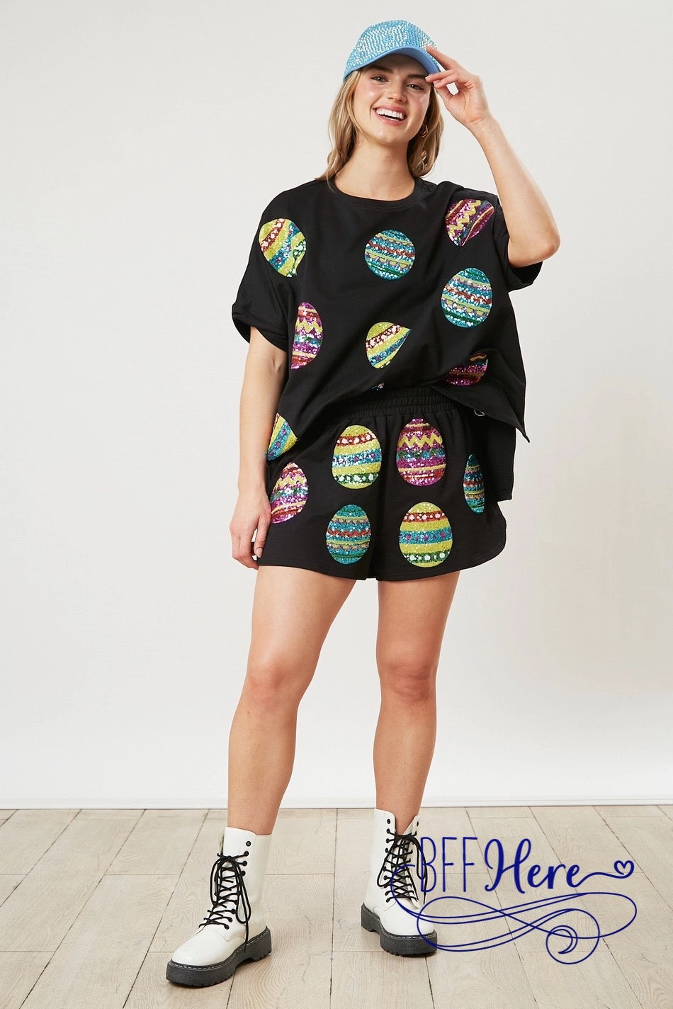 PREORDER: Hop into Style: Sequin Easter Egg Shorts (Ships End of February) - BFF Here