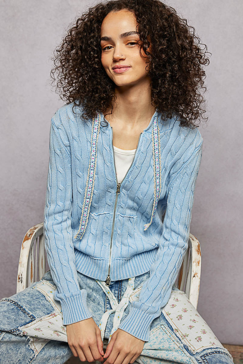 Full Sleeve Solid Acrylic Sweater Hoodie Zip Up Knit Top by POL (Ships 2-3 weeks) - BFF Here