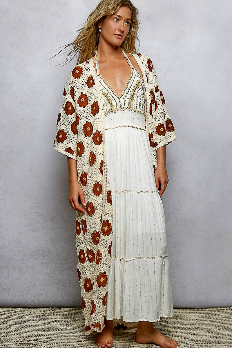 Preorder: Floral Pattern Crochet Maxi Open Cardigan Top by POL (ETA: March) - BFF Here