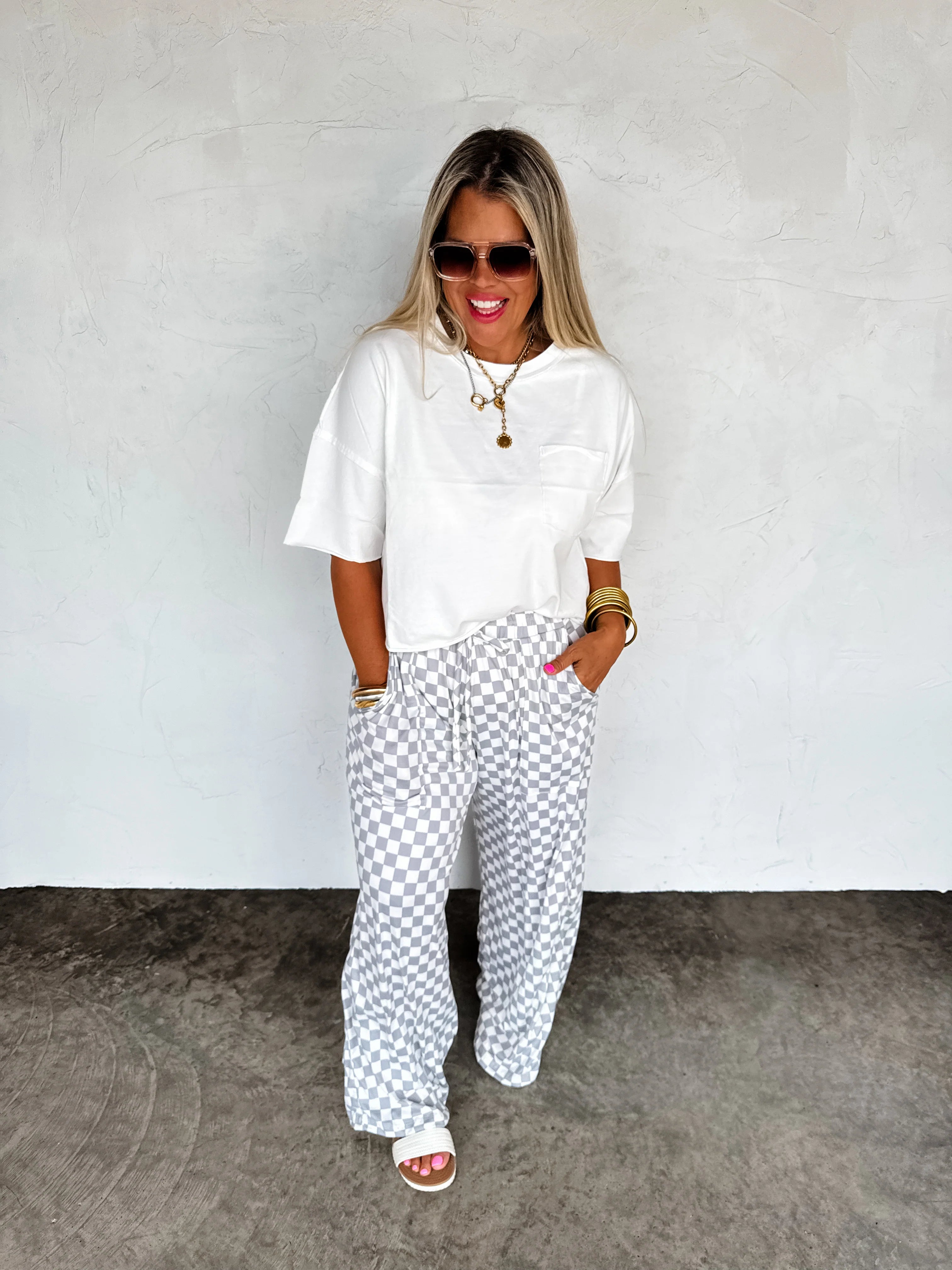 Haddie Wide Leg Checker Pants by Blakeley - BFF Here