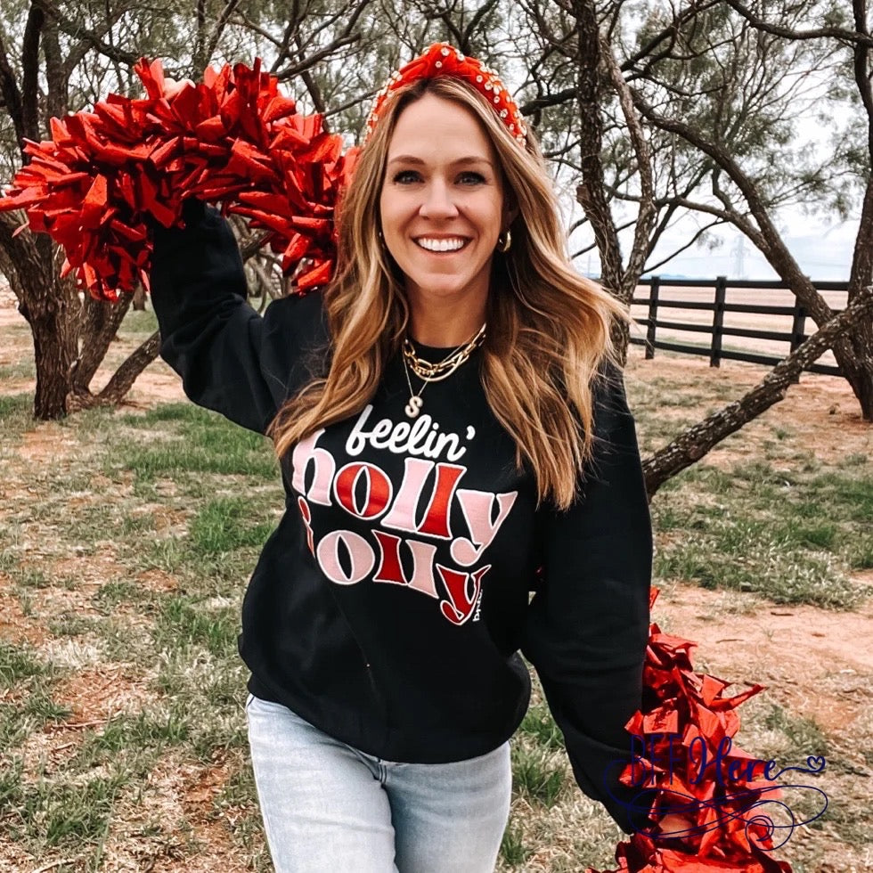 Feelin' Holly Jolly: Cheerful Holiday Sweatshirt - BFF Here