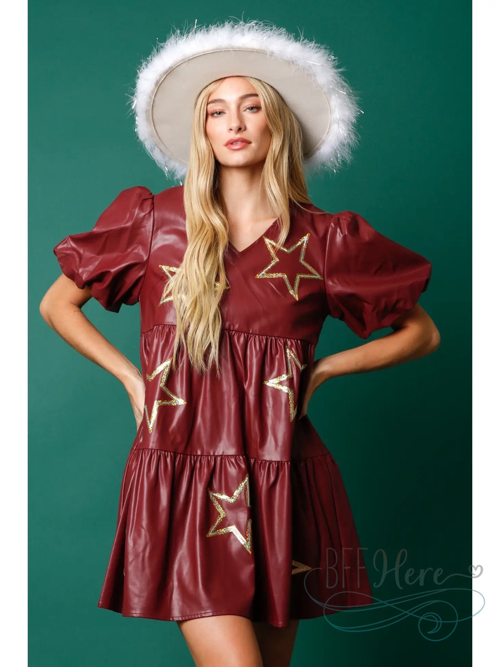 Celestial Chic: Star-Embellished Faux Leather Dress - BFF Here