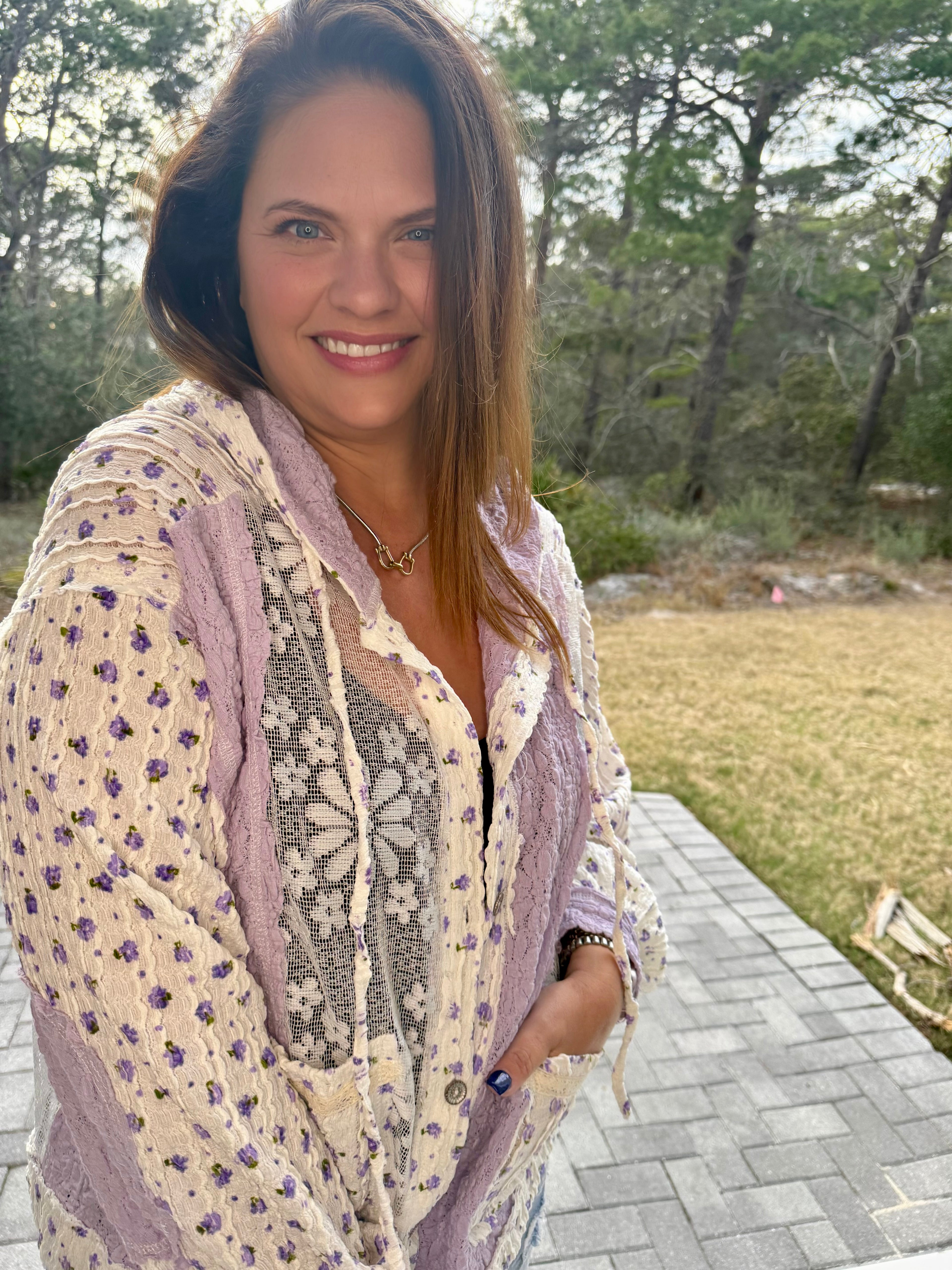 Balloon Sleeves Lace Floral Knit Hoodie Jacket by POL (Ships 2-3 weeks)