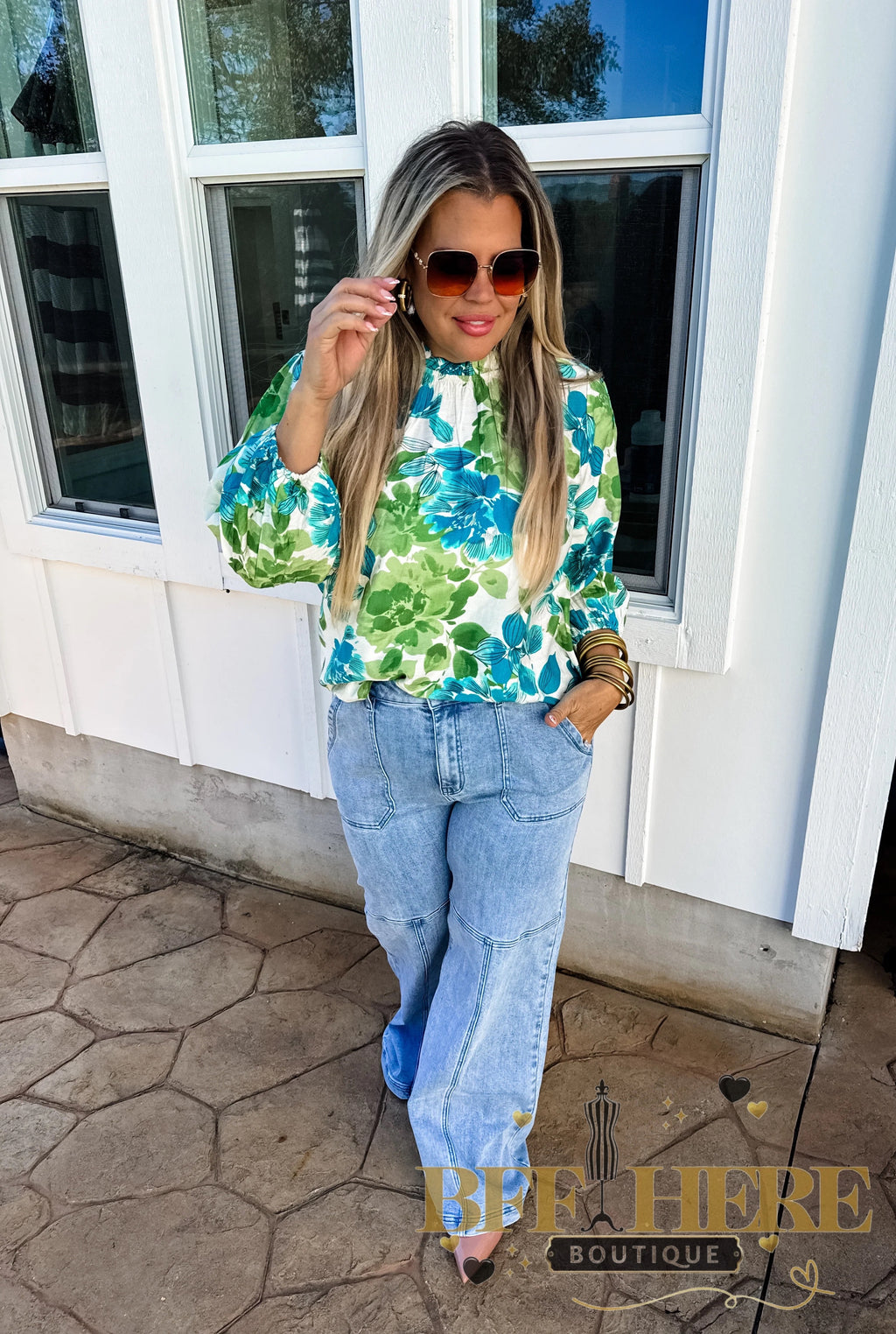 Abigail Floral Bubble Sleeve Top - BFF Here