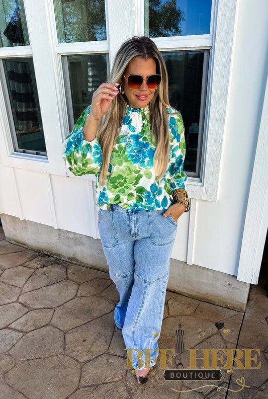 Abigail Floral Bubble Sleeve Top