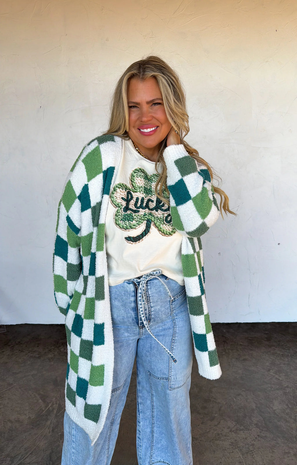 PREORDER: St Patty’s Day Checker Cloud Cardigan by Blakeley (ETA: Late February / Early March) - BFF Here