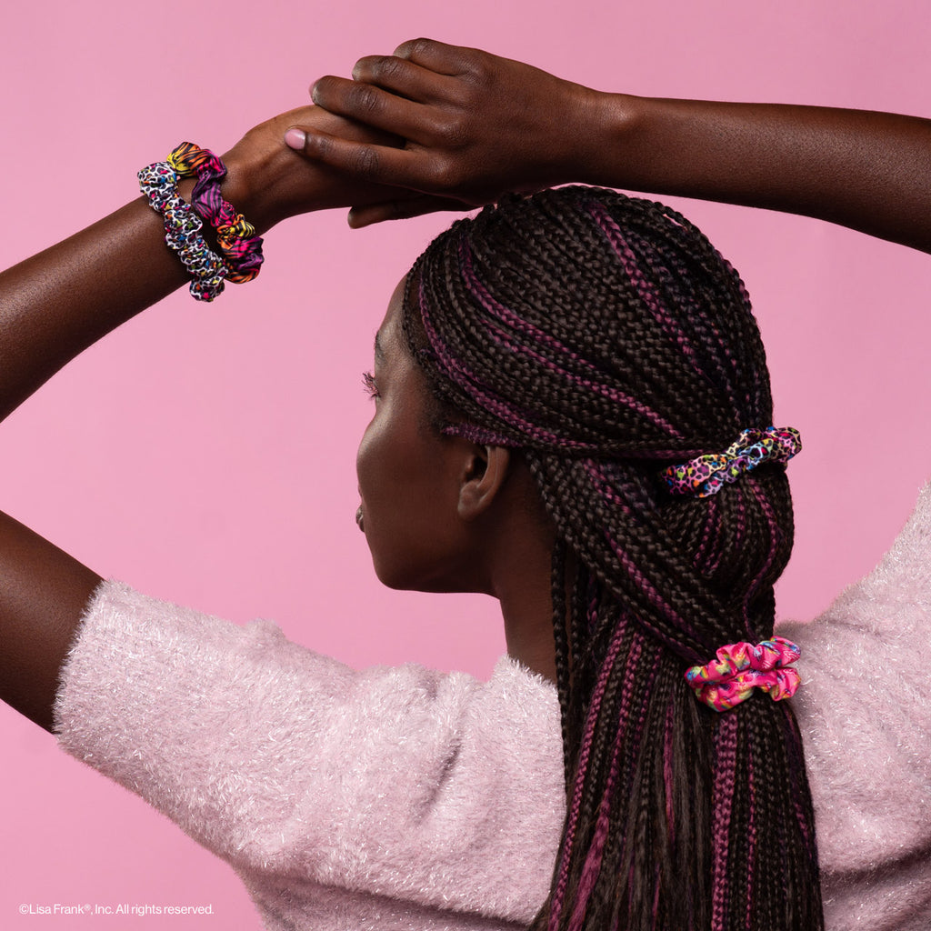 Lisa Frank X Kitsch Ruched Satin Scrunchies in Rainbow Leopard