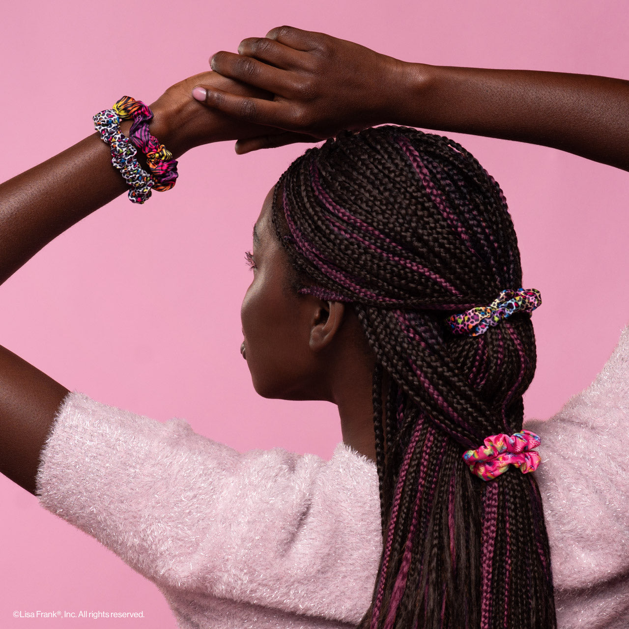 Lisa Frank X Kitsch Ruched Satin Scrunchies in Rainbow Leopard