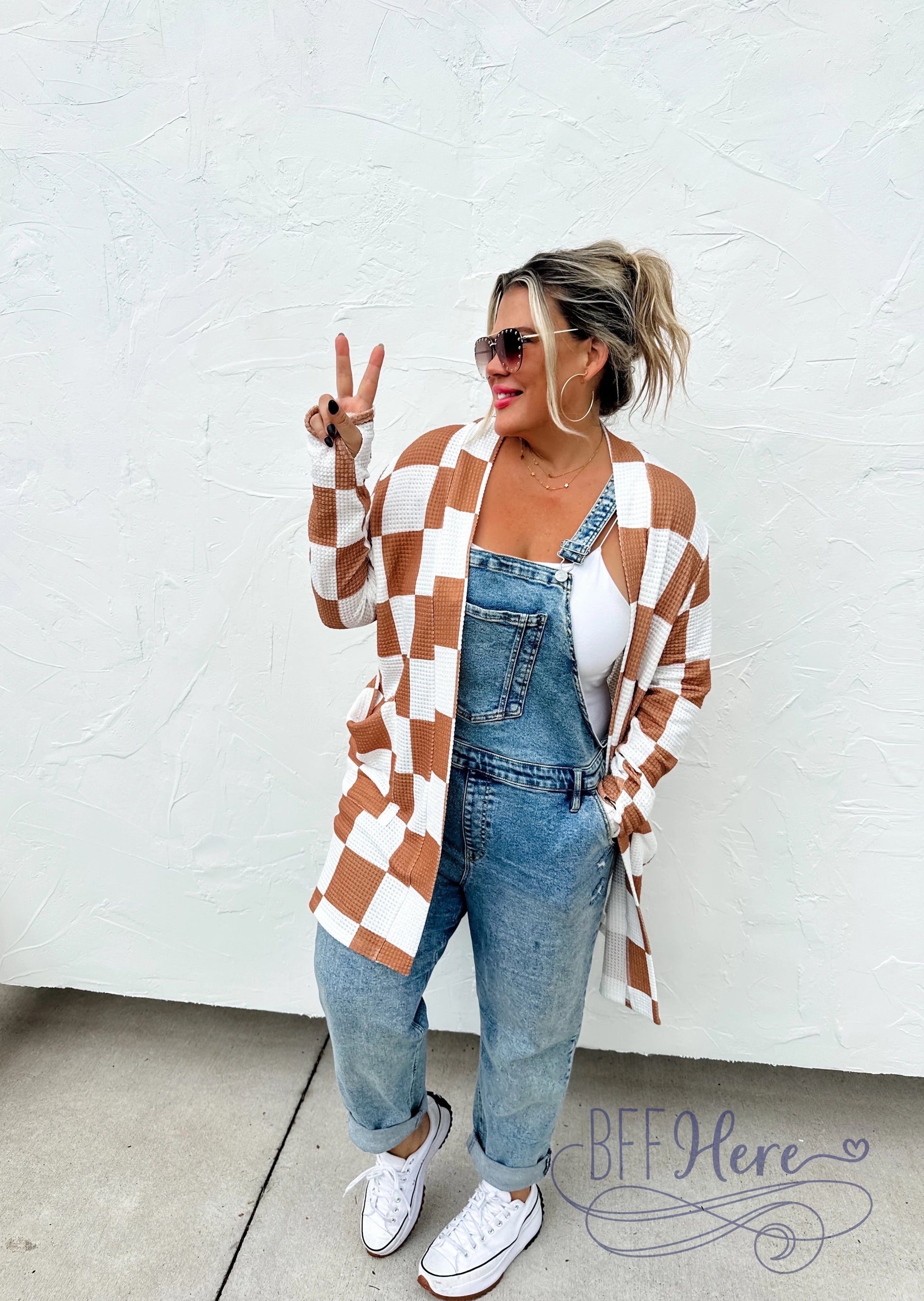 PREORDER— Lola Cardigan / Tan Checkered (Ships Middle of December) - BFF Here