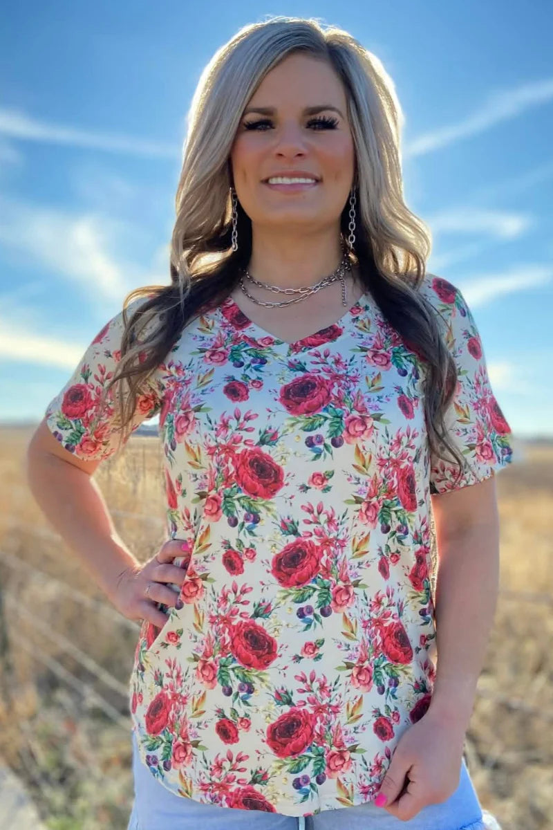 Porcelain Petals V-Neck Top by Sterling Kreek - BFF Here