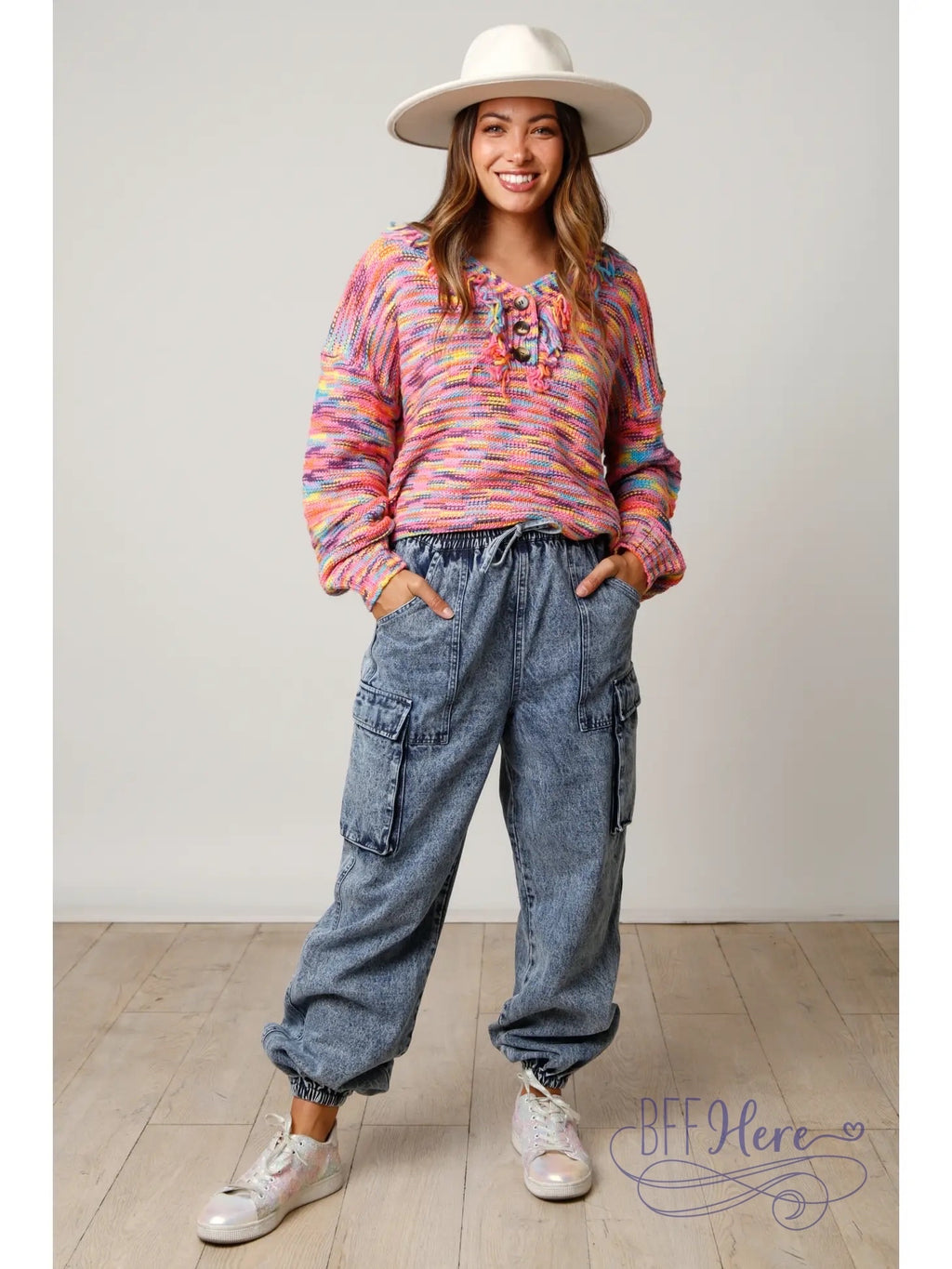 PREORDER: Kaleidoscope Coziness: Multicolor Knit Sweater (Ships Beginning of November ) - BFF Here