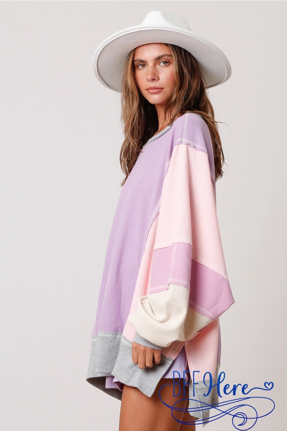 PREORDER: Snuggle Spectrum: Color Block Thermal Oversized Knit Top (Ships Middle of January $ - BFF Here