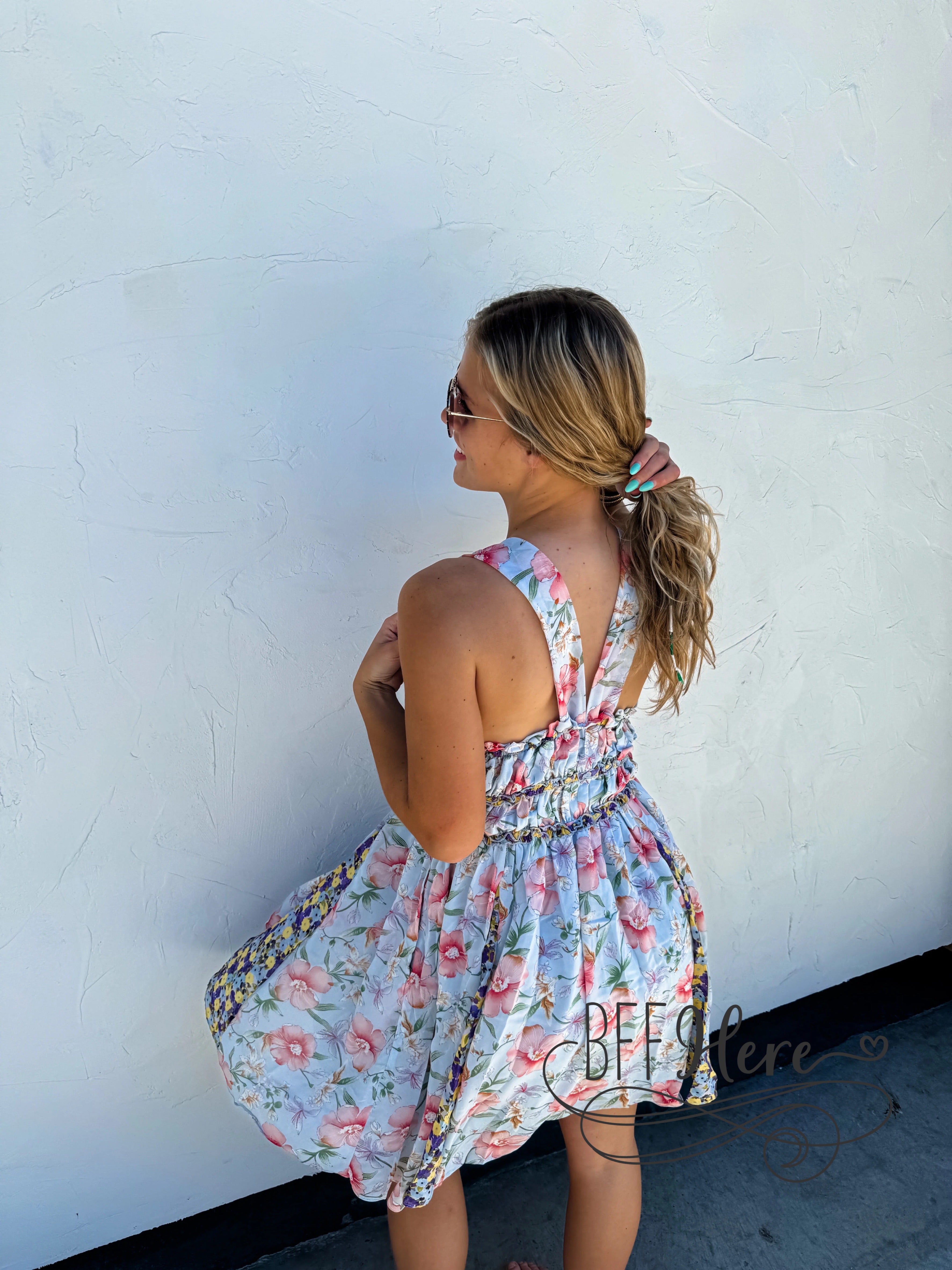 Floral Fantasy: Tank Dress with Criss-Cross Back - BFF Here