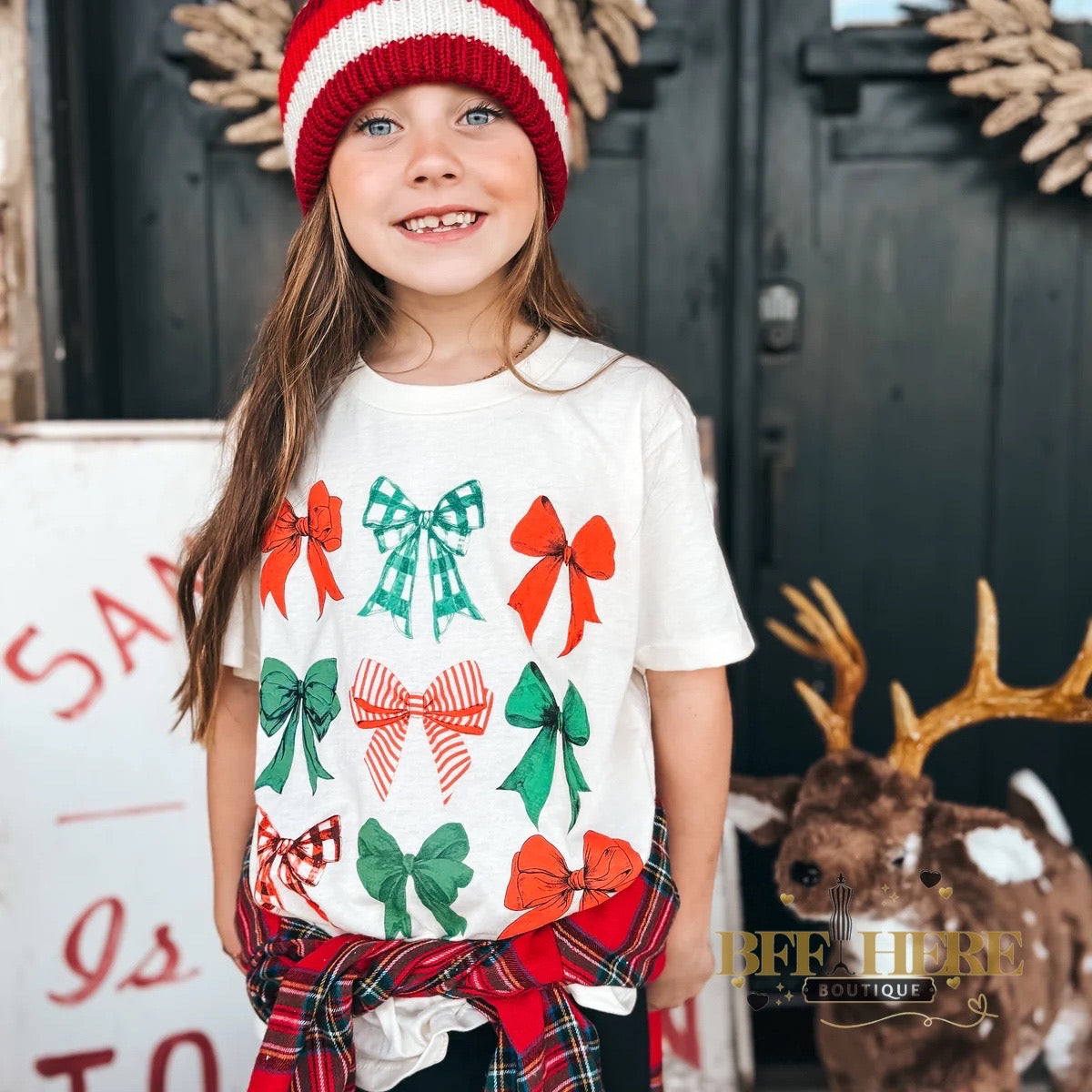 Festive Holiday Bow Tee / Youth - BFF Here