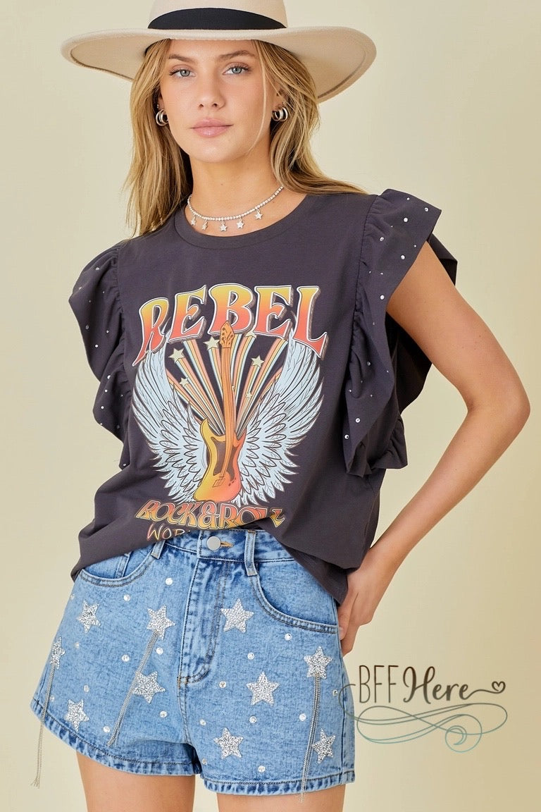 Rebel Rock & Roll World Tour Ruffle Sleeve T-Shirt - BFF Here