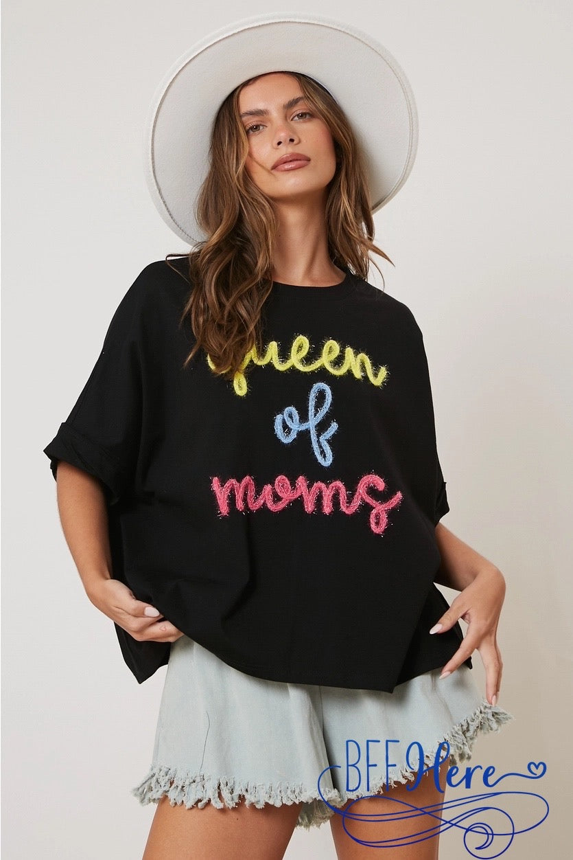 PREORDER: Matriarch Majesty: Queen of Moms' Lurex Embroidery Top (Ships Middle of February) - BFF Here