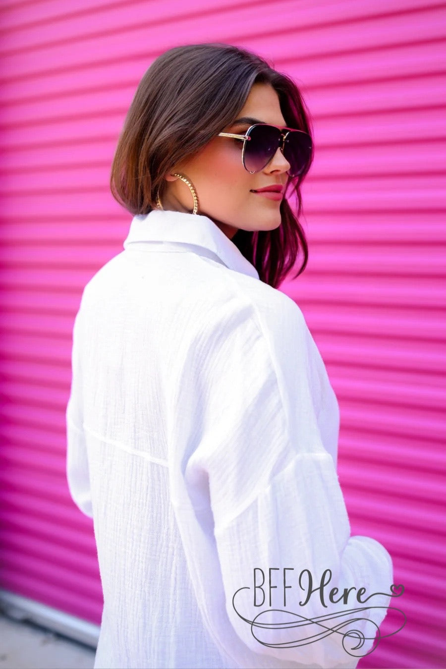 Bay Breeze Button Up Gauze Top / White - BFF Here