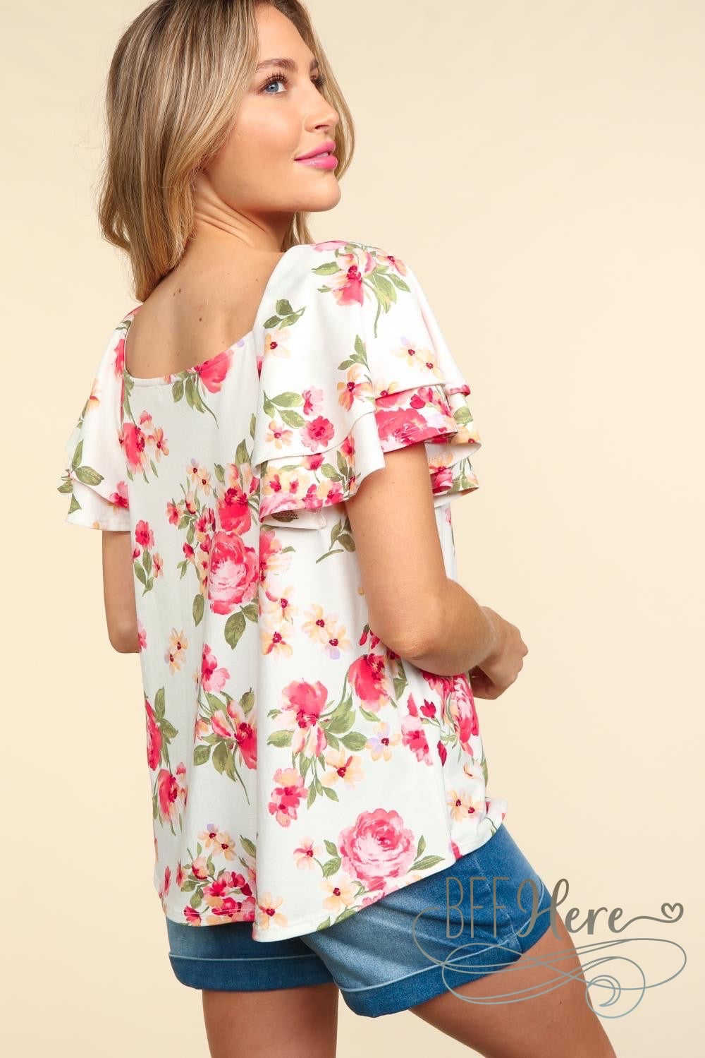 PREORDER: Rose Garden Whisper: Floral Draped Flutter Top (Ships End of May) - BFF Here