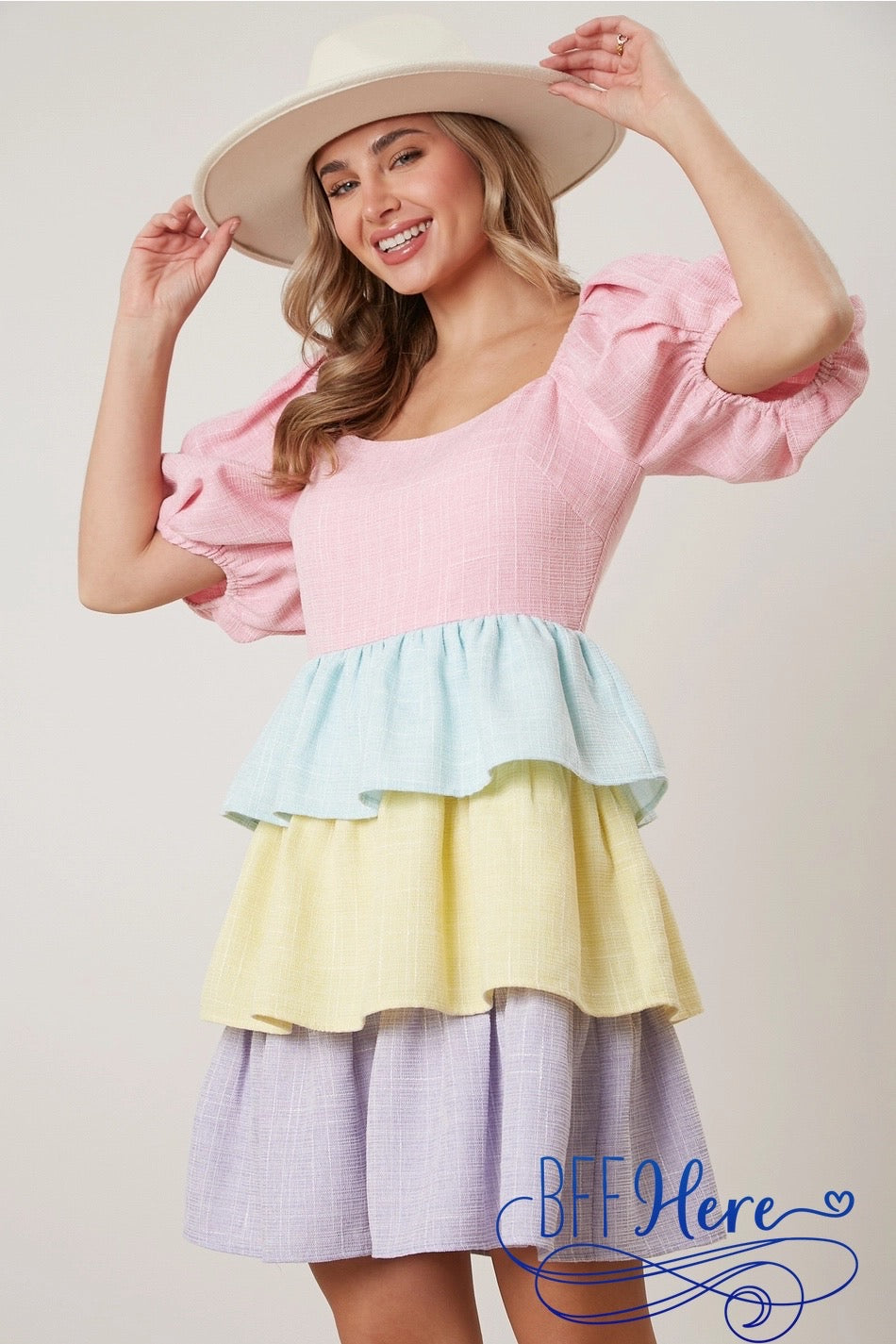 PREORDER: Soft Hues Symphony: Pastel Color Block Button Down Dress (Ships Middle of February) - BFF Here