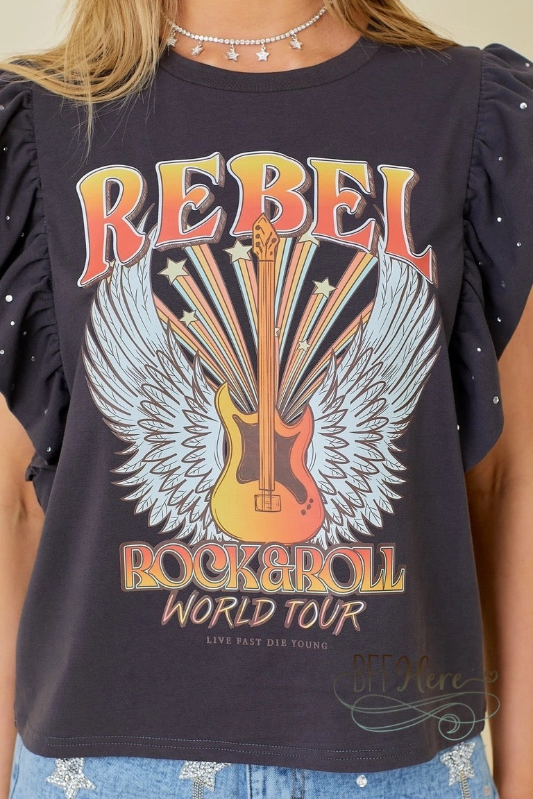 Rebel Rock & Roll World Tour Ruffle Sleeve T-Shirt - BFF Here