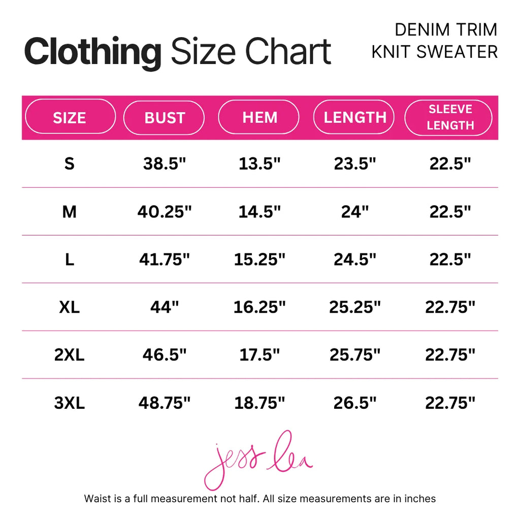 PREORDER: Denim Trim Knit Sweater / Burgundy  by Jess Lea  (ETA: September)