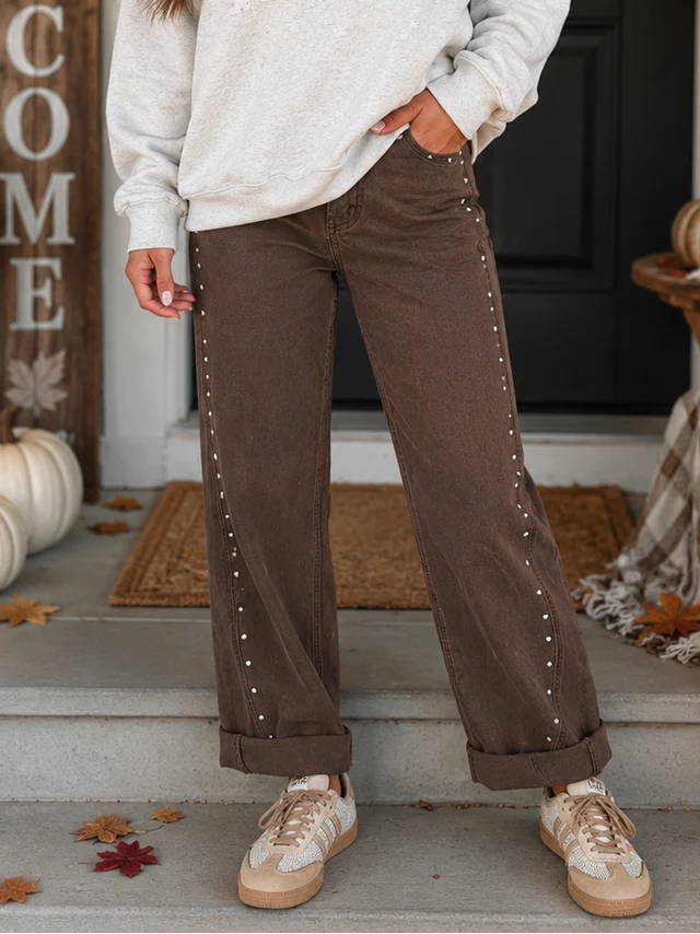 PREORDER: Rivet Detail Ankle Wide Leg Jeans (ETA: August )