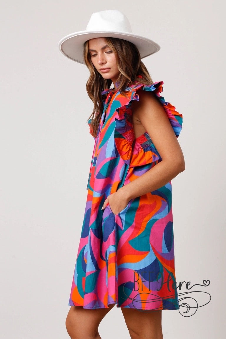 Geo-Chic: Poplin Geometric Print Dress Elegance - BFF Here