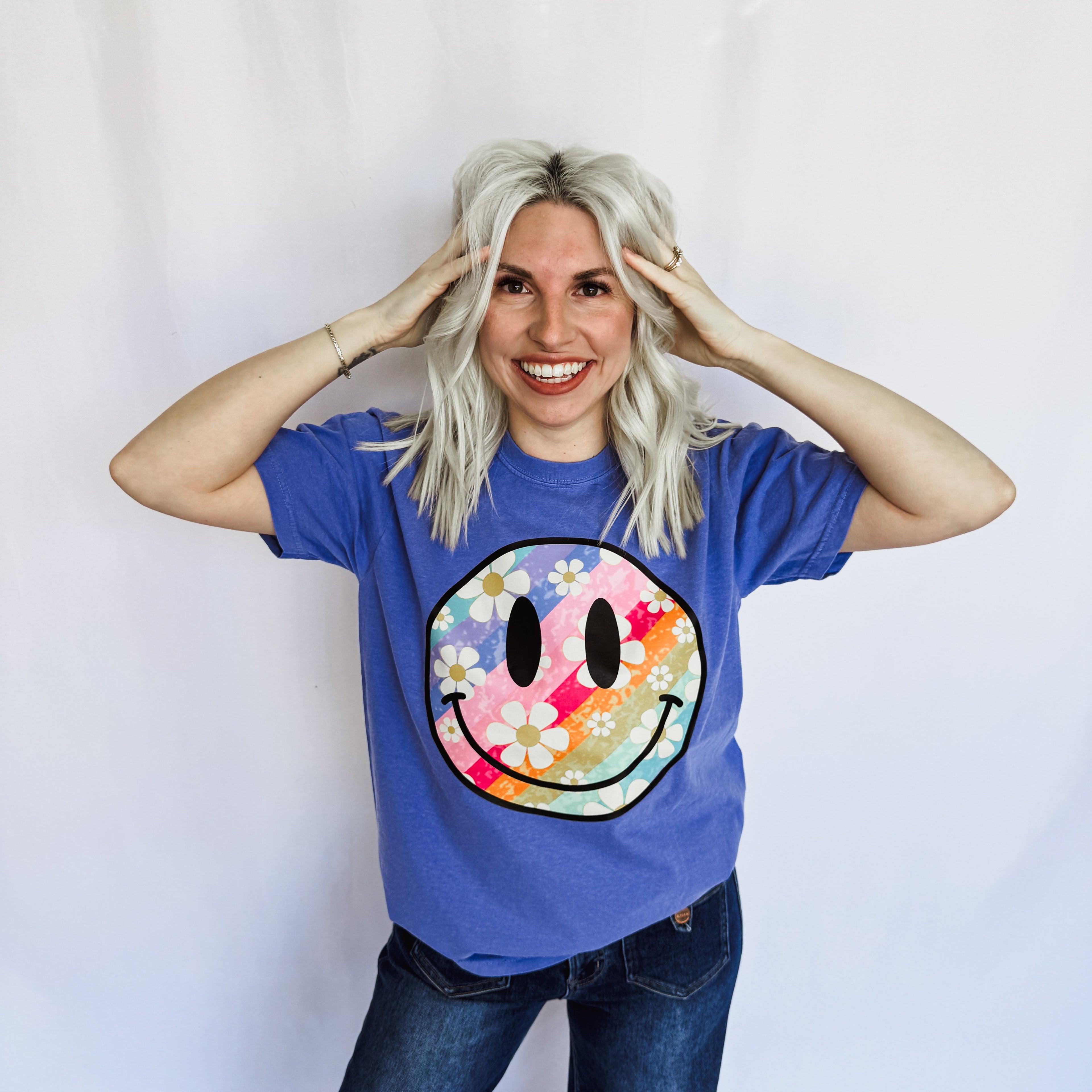 Daisy Stripe Smile Graphic Tee by FestiviTees (Ships 2-3 weeks) - BFF Here