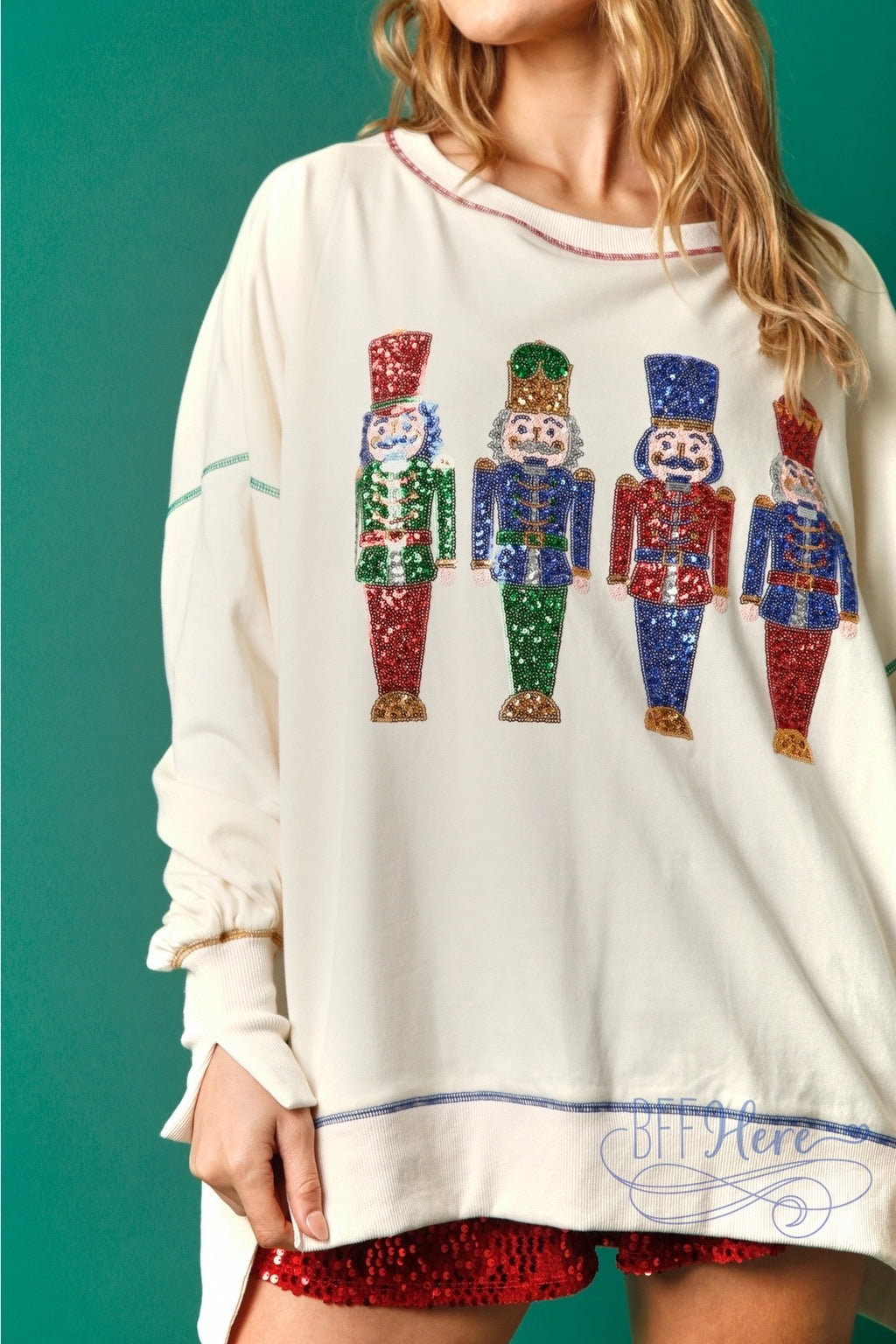 Sparkle in the Spotlight: Nutcracker Sequin Sweatshirt for Holiday Cheer / Choice of Color - BFF Here