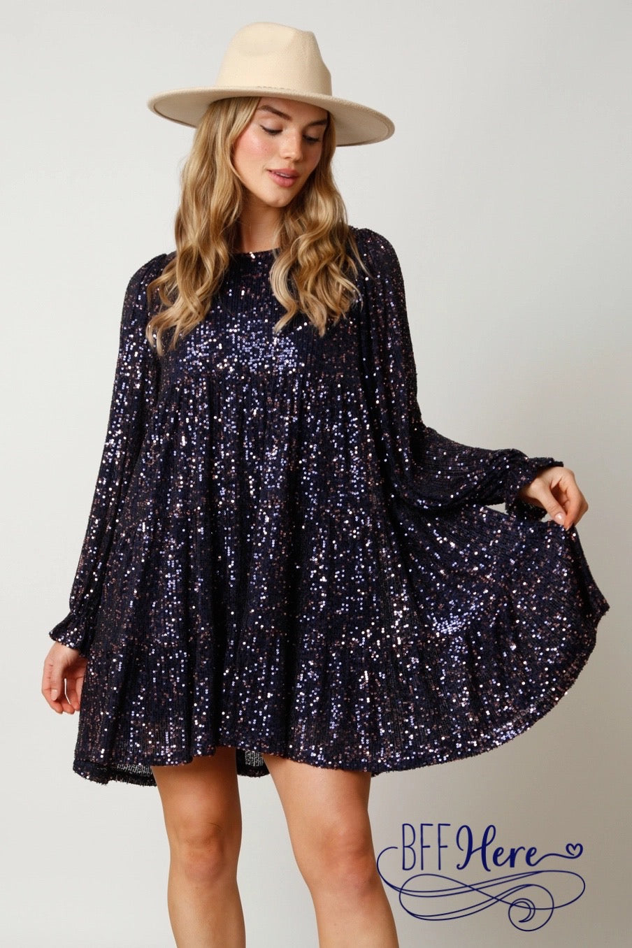 Luminous Elegance: Tiered Sequins Dress / Choice of Colr - BFF Here