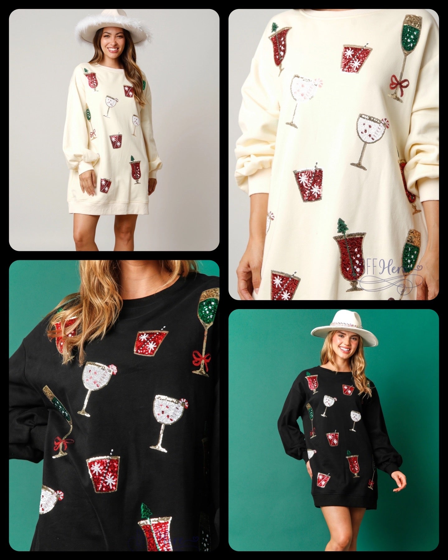 Christmas Cheers Cocktails Sweatshirt Dress: Toast the Holidays in Style! / Choice of Color - BFF Here