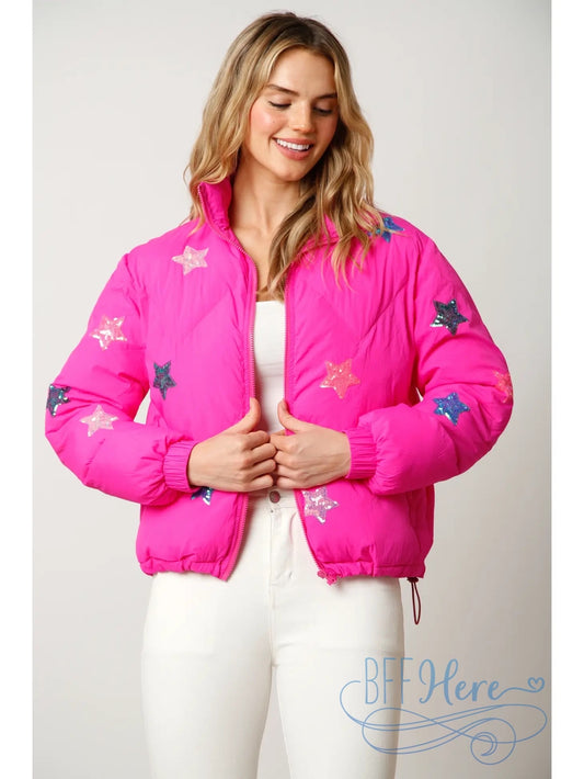 Radiant Starlight Sequin Puffer Jacket - BFF Here