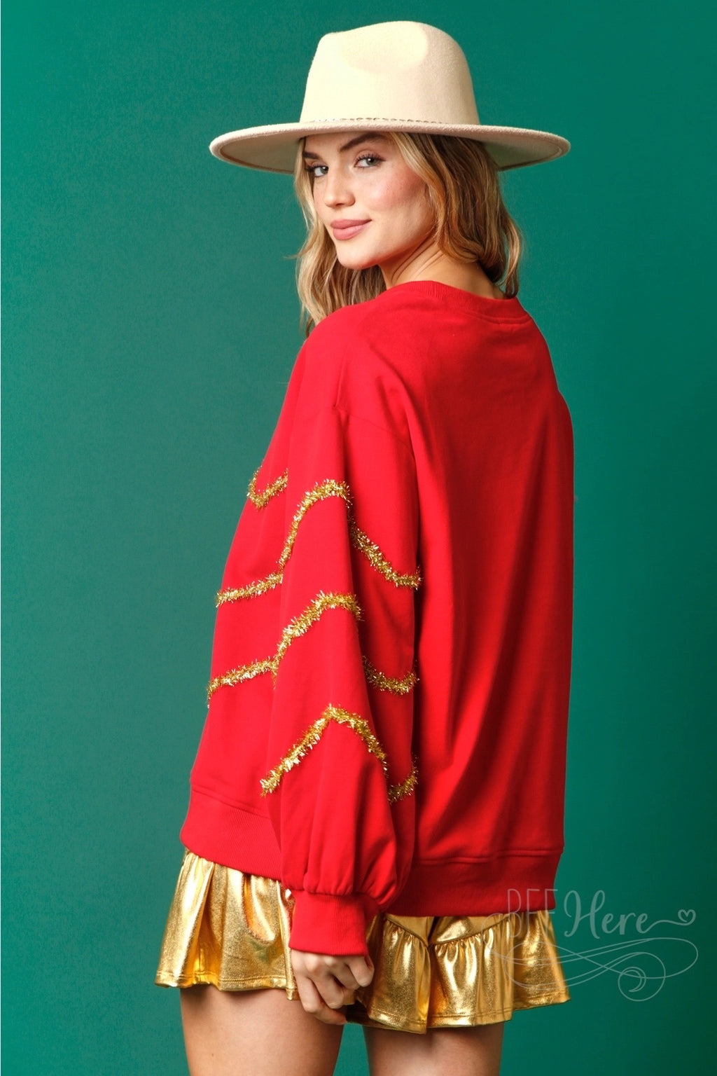 Deck the Halls: Christmas Tree Sequin and Lurex Stripes Sweatshirt - BFF Here