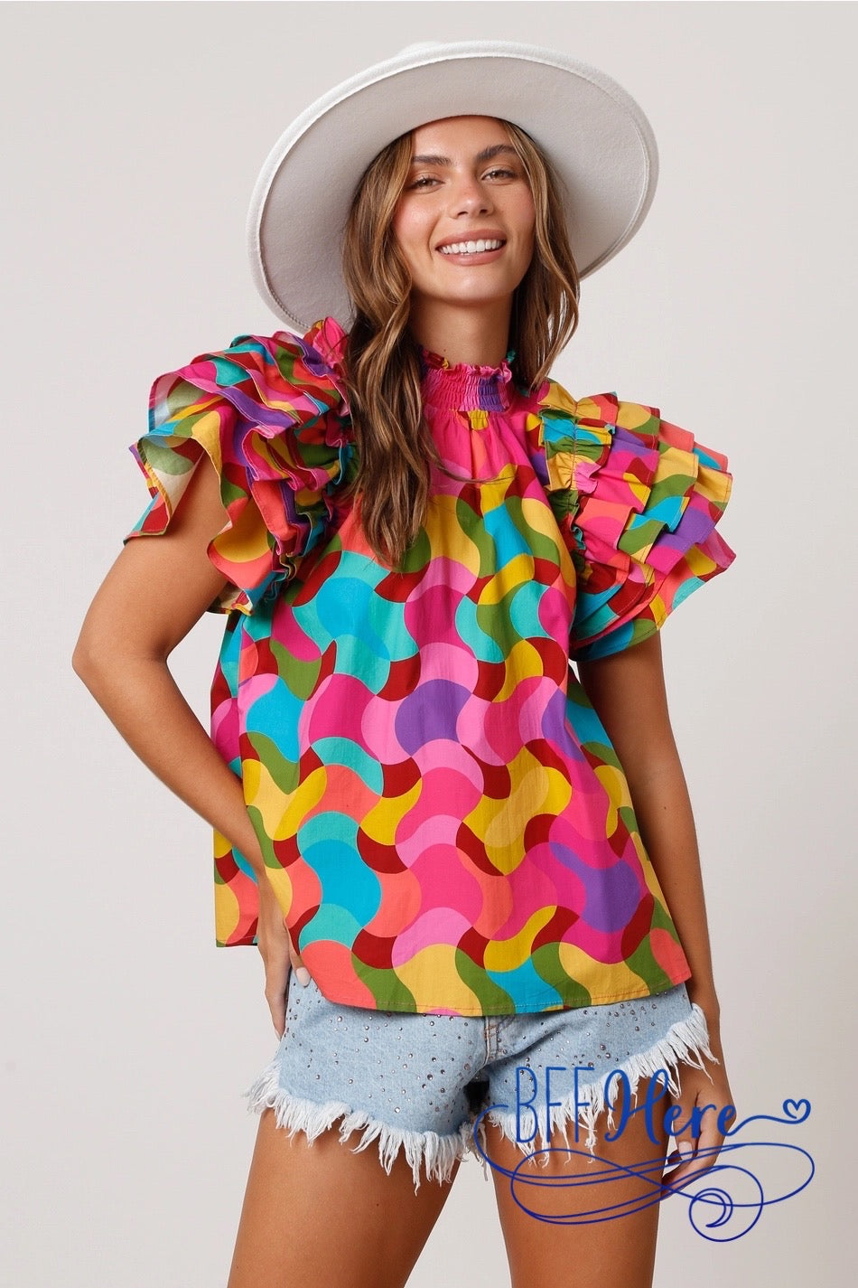 Ruffle Cascade: Quintuple-Layer Sleeve Top - BFF Here