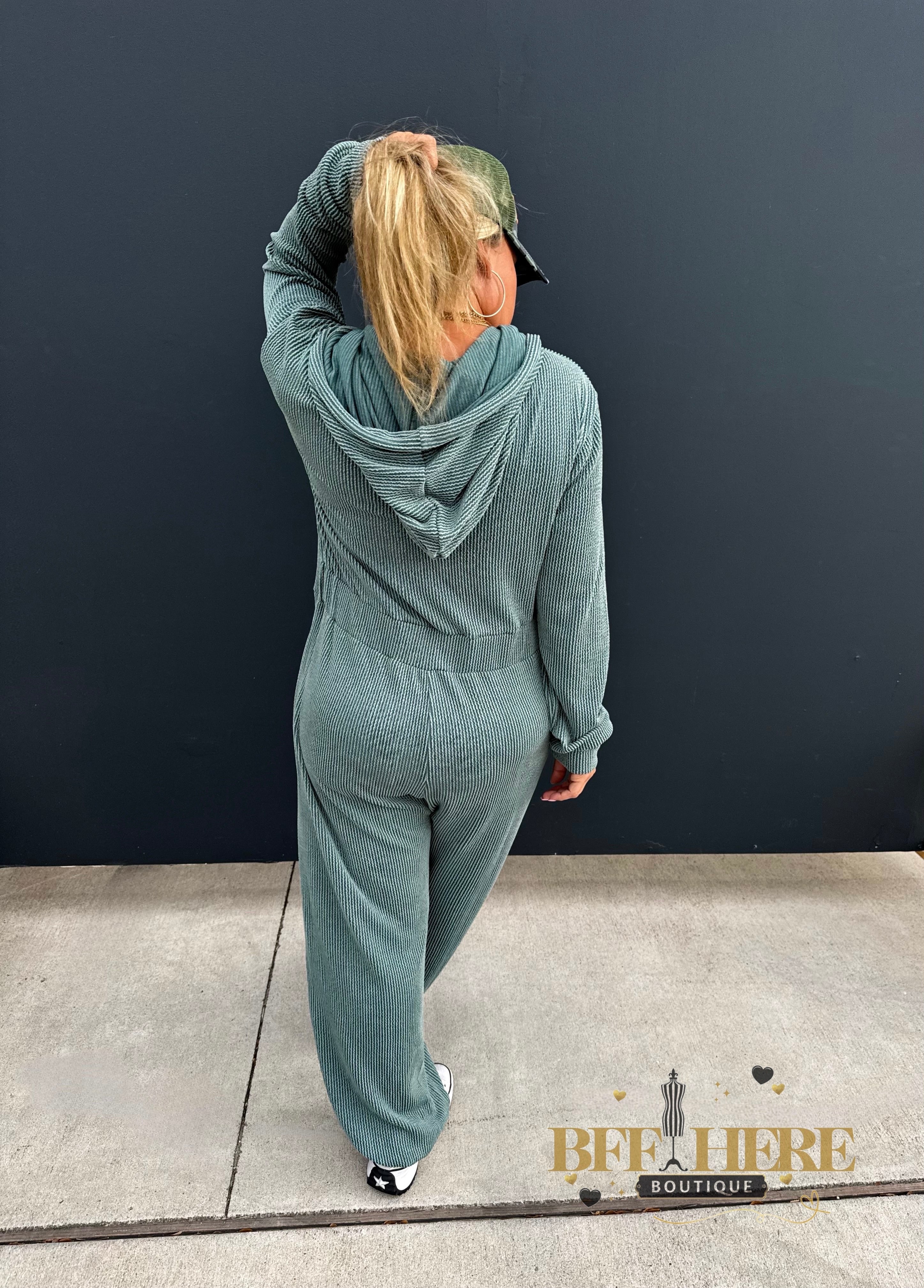 Hayden Ribbed Hoodie Jumpsuit by Blakeley - BFF Here