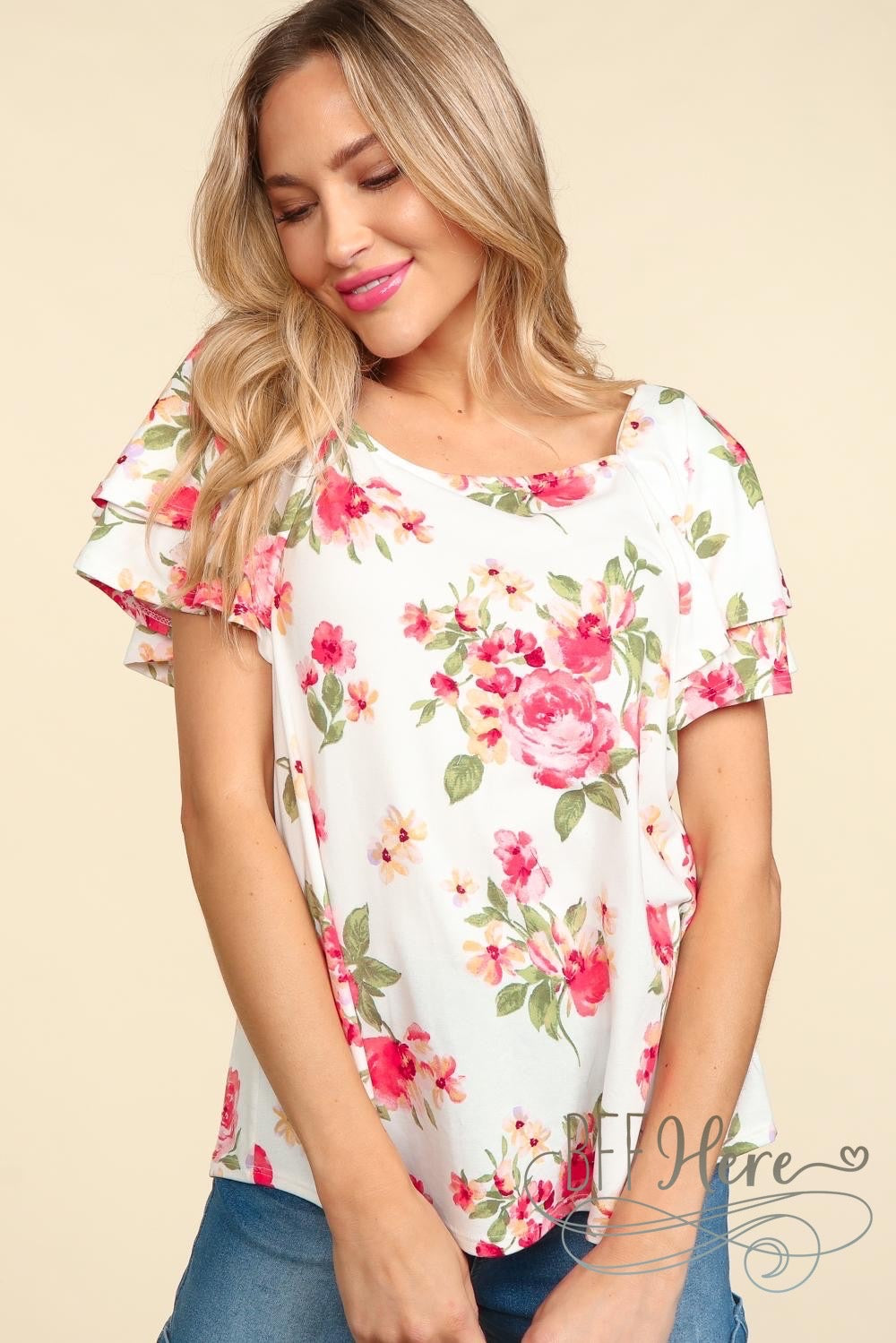 PREORDER: Rose Garden Whisper: Floral Draped Flutter Top (Ships End of May) - BFF Here