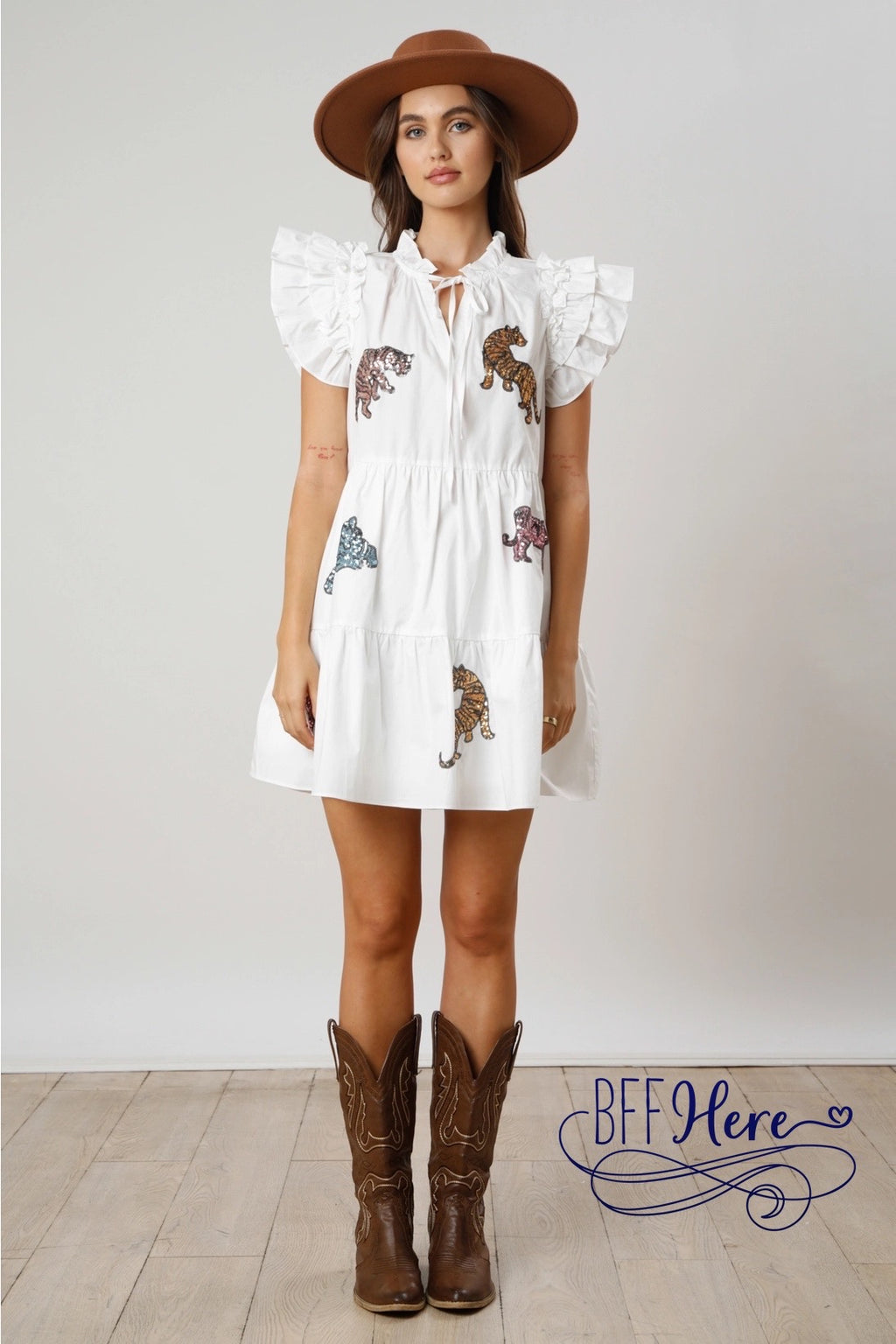 Glittering Jungle: Sequin Tiger Tiered Mini Dress / Choice of Color - BFF Here