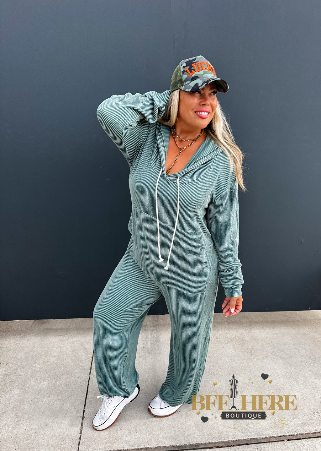 Hayden Ribbed Hoodie Jumpsuit by Blakeley - BFF Here