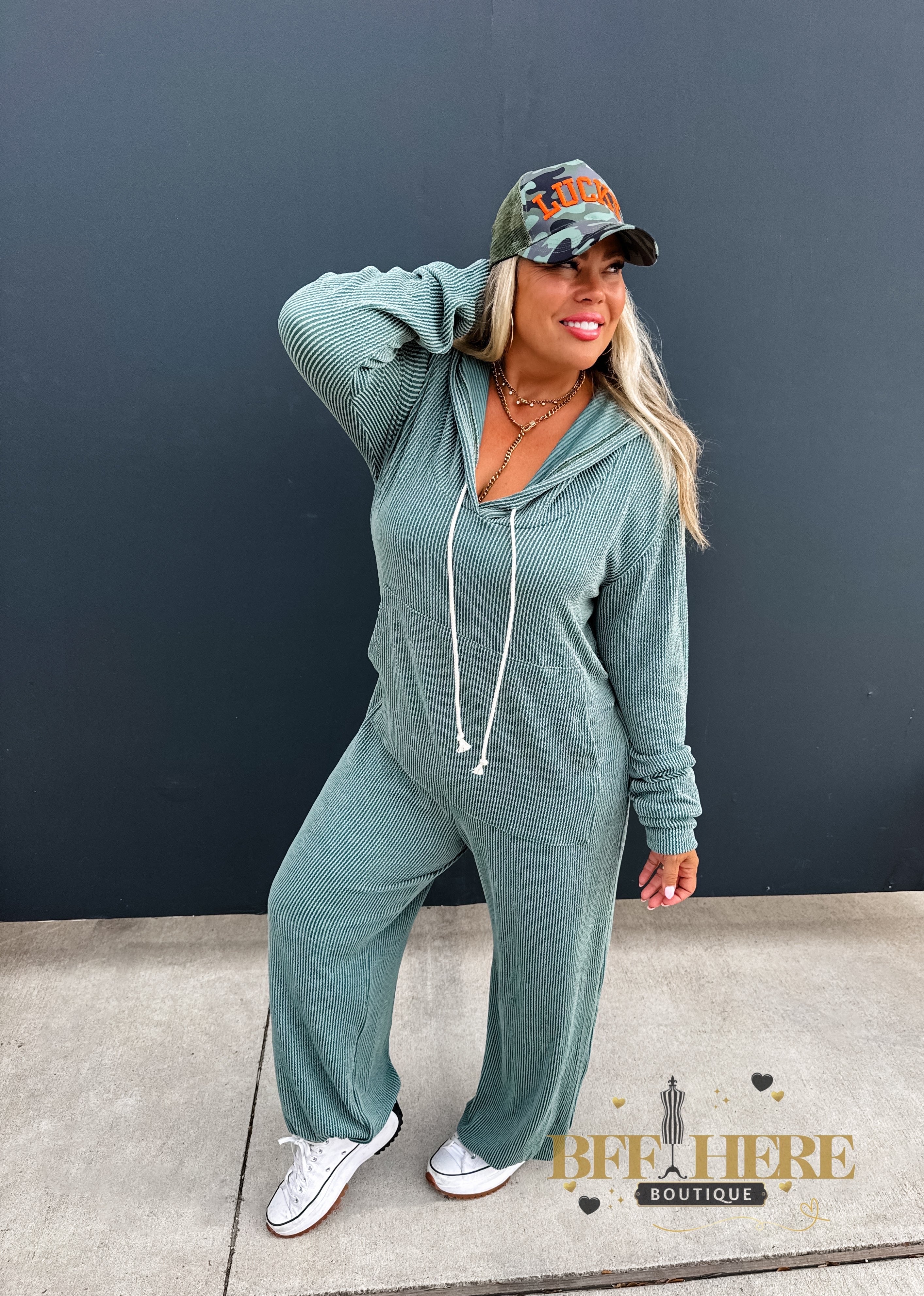 Hayden Ribbed Hoodie Jumpsuit by Blakeley - BFF Here